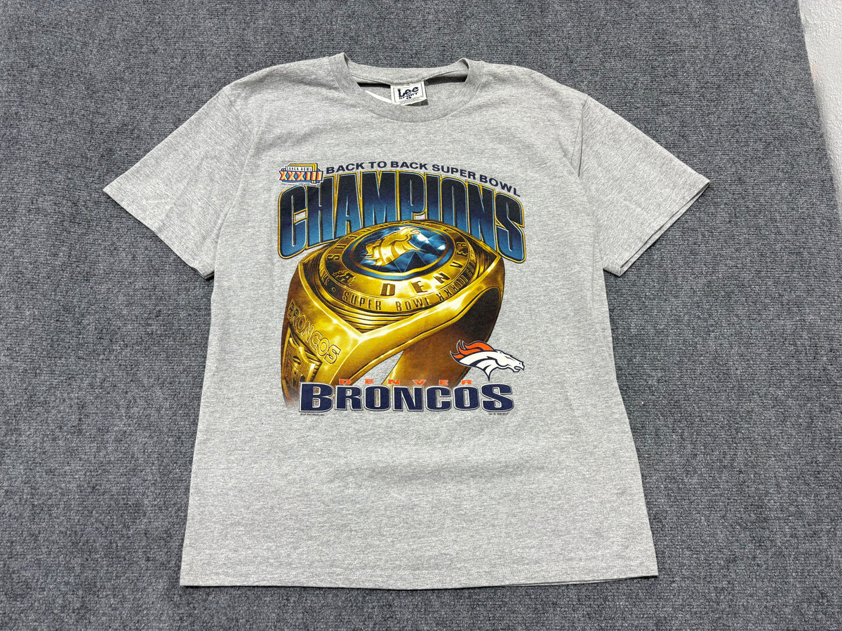 1999 Denver Broncos Back 2 Back Champs Tee - Grey Size Large