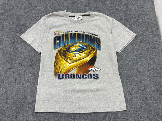 1999 Denver Broncos Back 2 Back Champs Tee - Grey Size Large