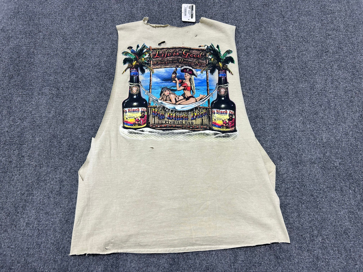Big Black Dick Premium Rum Cut Off Tee - Tan Size Medium