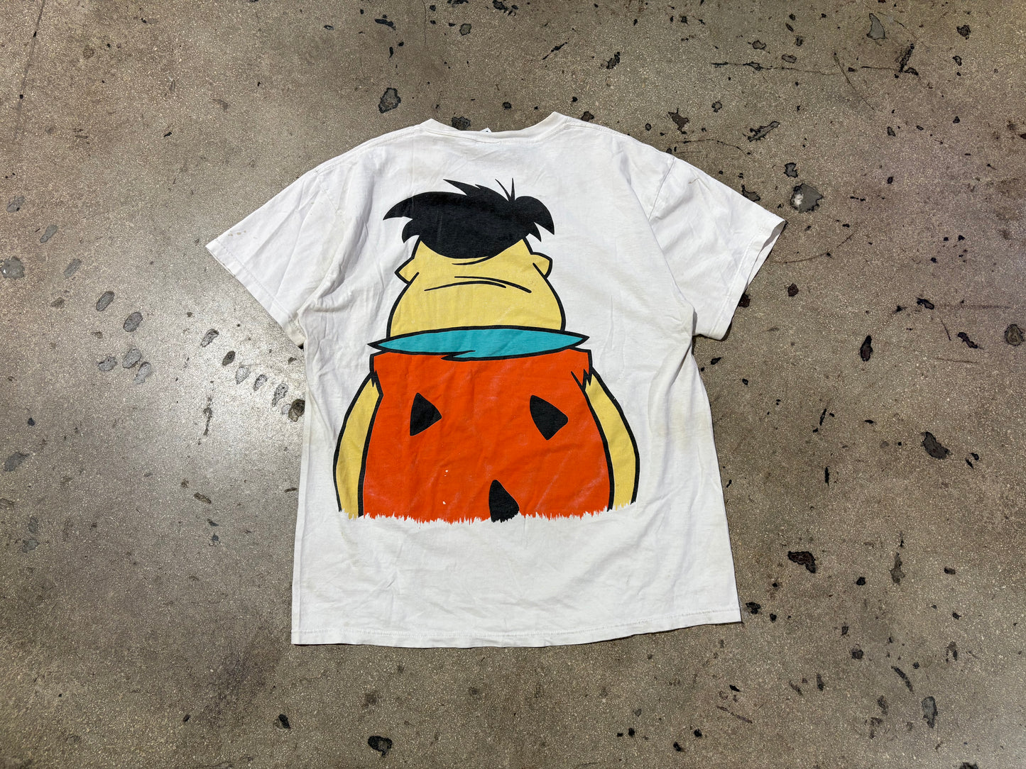 Paint Splatter 1994 Fred Flintstone Double Sided Tee - White Size XL