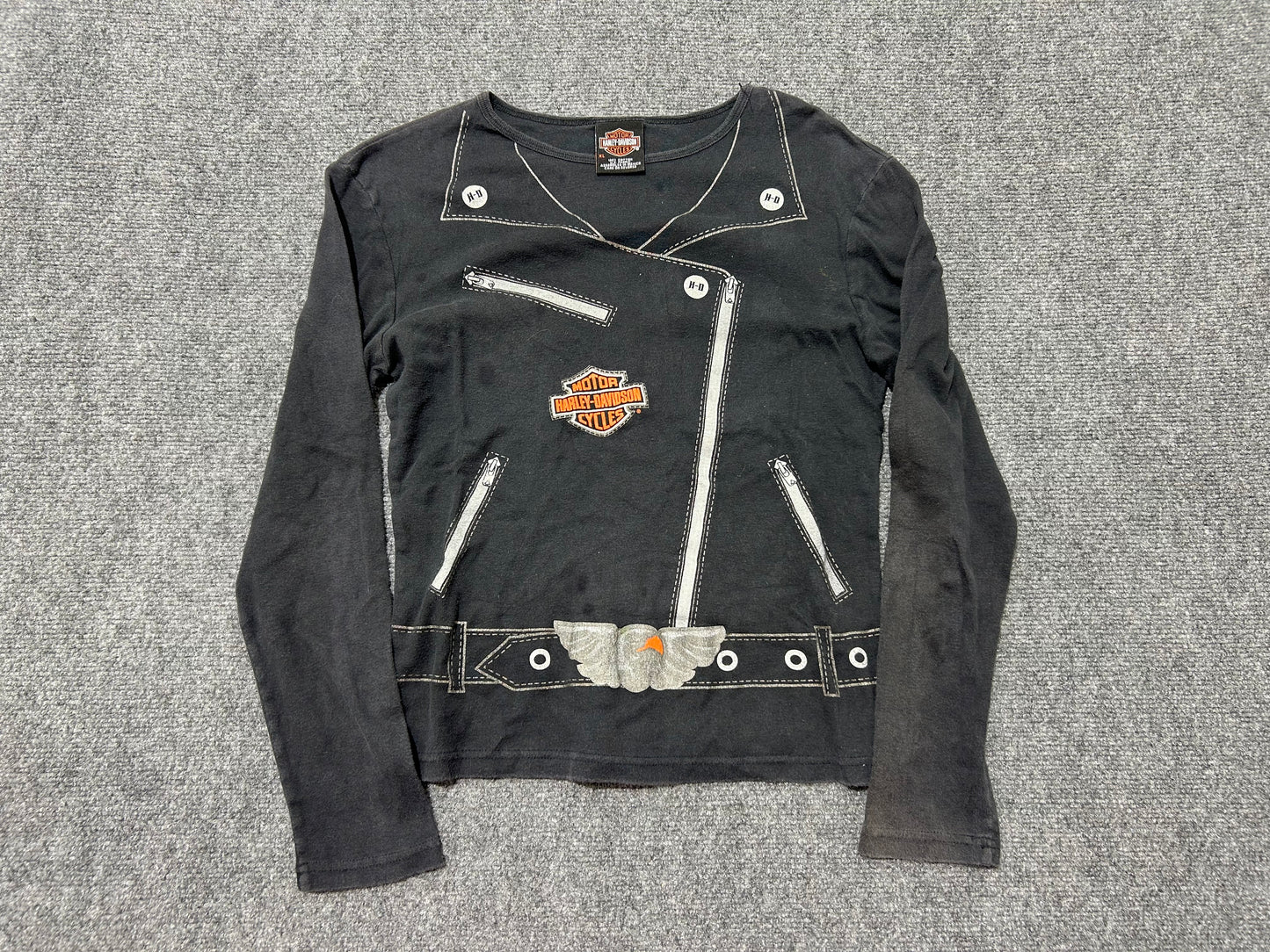 WMNS Harley Davidson Leather Jacket Print Long Sleeve - Black size XL