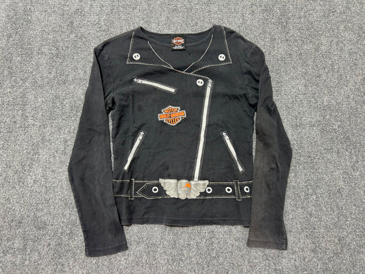 WMNS Harley Davidson Leather Jacket Print Long Sleeve - Black size XL