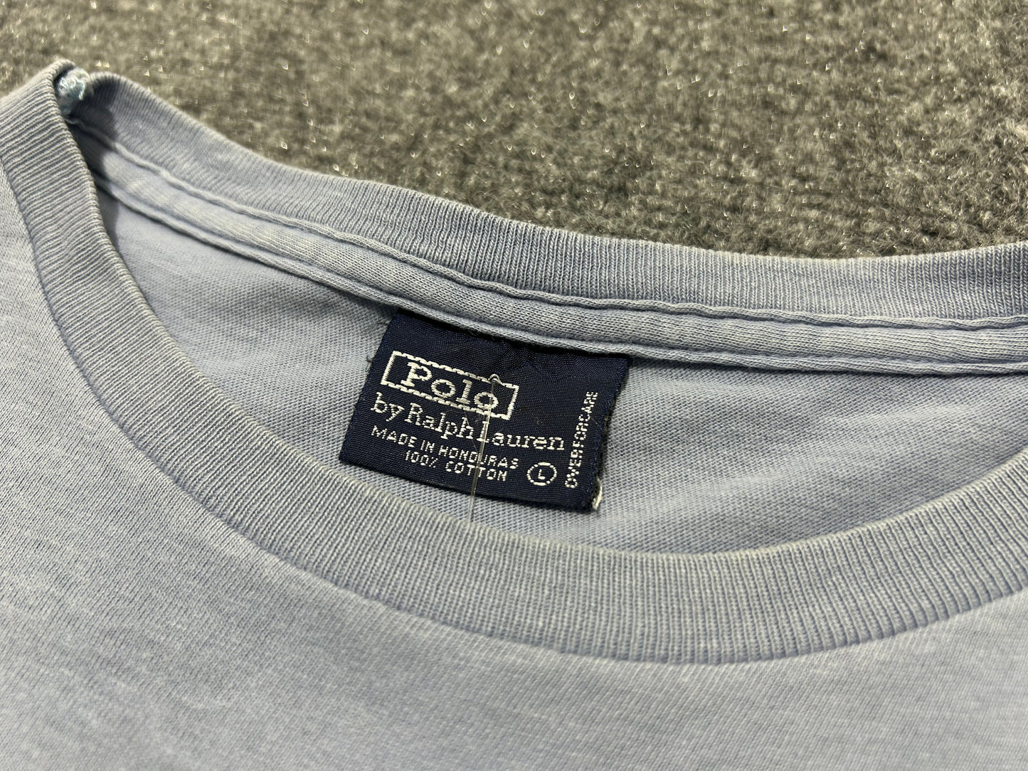 90s Polo Ralph Lauren Single Stitch Pocket Tee - Blue  Size Large