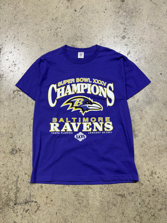 2001 Baltimore Ravens Super Bowl XXXV 35 Tee - Purple Size Large (22.5x31)