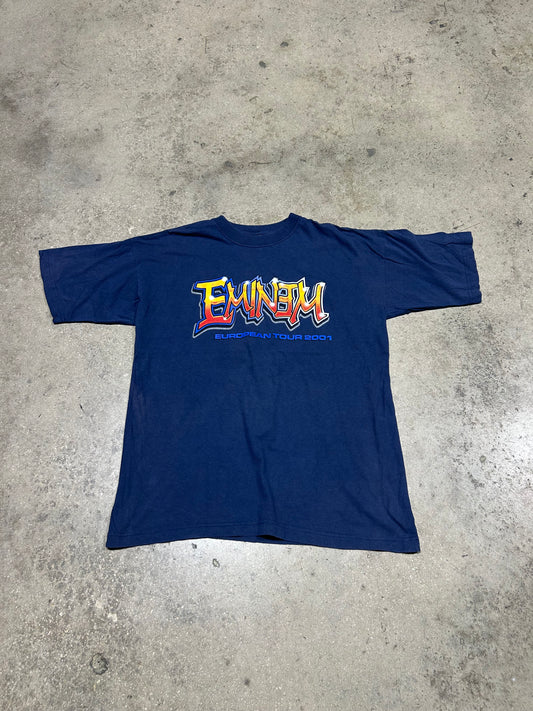 2001 Eminem European Tour Tee - Faded Navy Size XL
