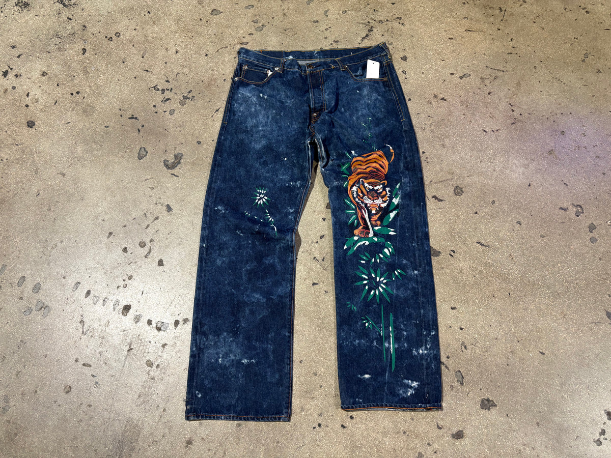 Evisu Painted Tiger Denim Jeans - Blue Size 40