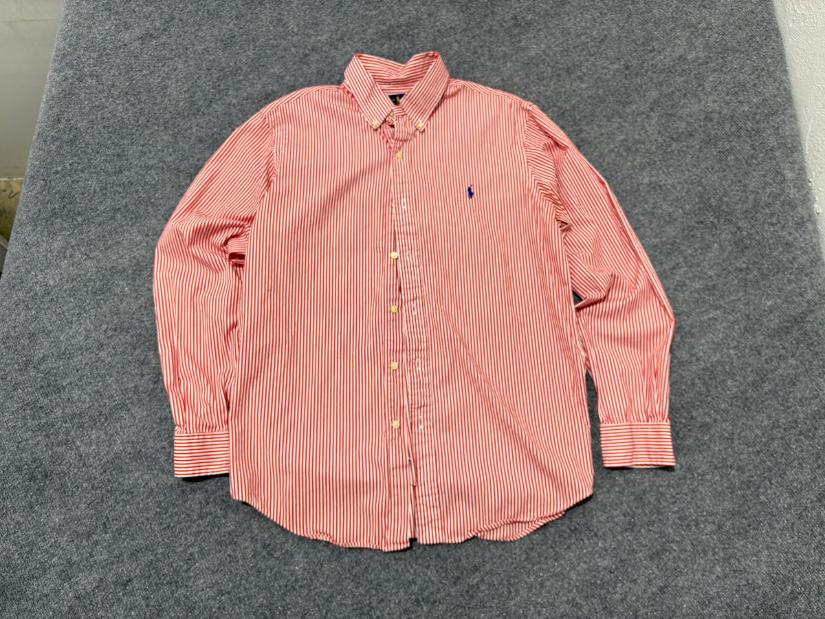 Ralph Lauren Stripped Button Down Long Sleeve Shirt - Red/White Size Medium (CON)