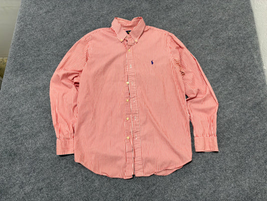 Ralph Lauren Stripped Button Down Long Sleeve Shirt - Red/White Size Medium (CON)
