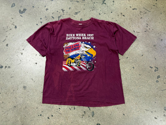 1997 Daytona Beach Bike Week Follow The Spirit Tee - Burgundy Size XL