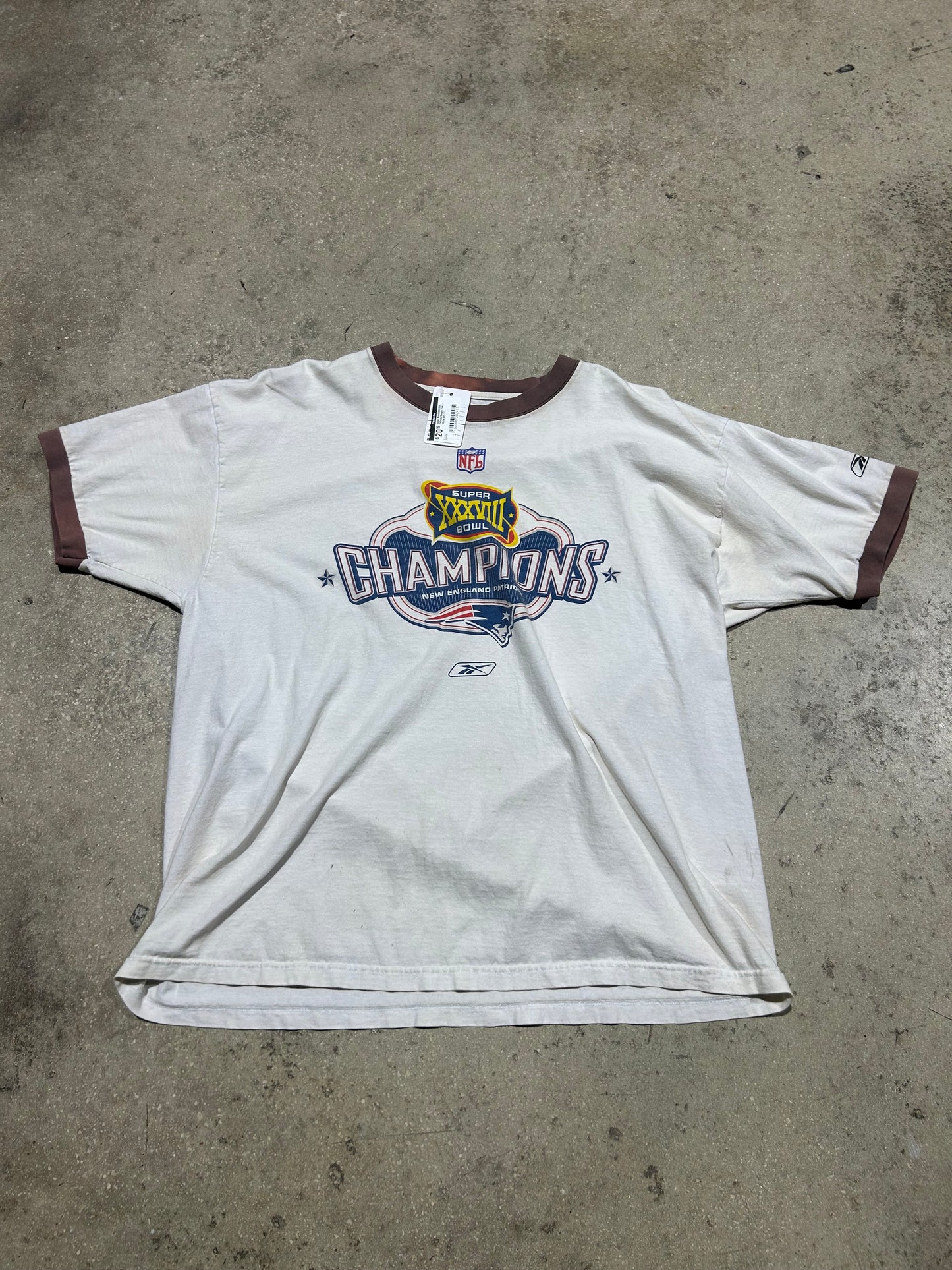 Super Bowl XXXVIII Patriots Ringer Tee - White Size XL