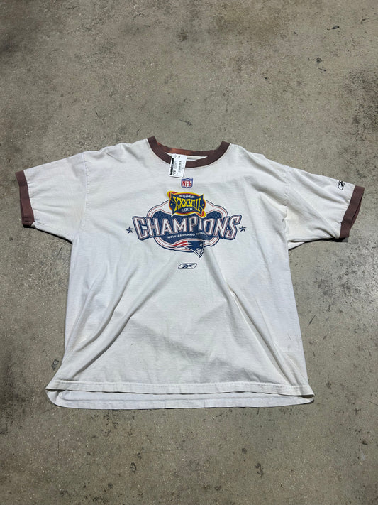 Super Bowl XXXVIII Patriots Ringer Tee - White Size XL