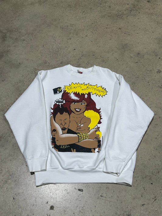 1997 Bevis and Butthead Whoa Crewneck - White Size XL