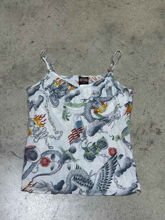 Women's Harley Davidson Top - White/Multi Size Medium