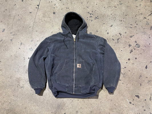 Faded Carhartt Hooded Work Jacket - Black Size XL