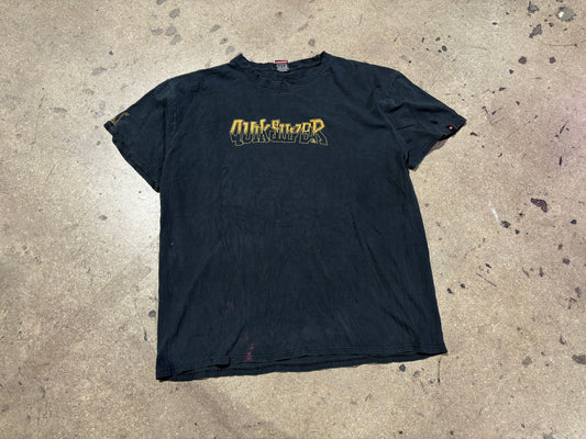Distressed/ Thrashed Quicksilver Graffiti Logo Tee - Black Size XL