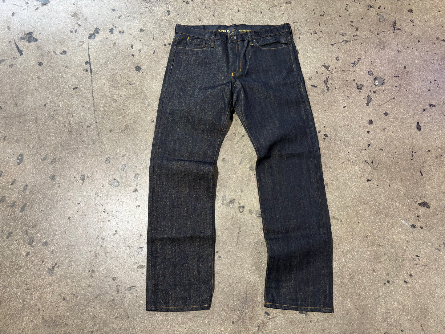Evisu Goldsign Shiny Denim Jeans - Dark Wash/ Gold Size 36