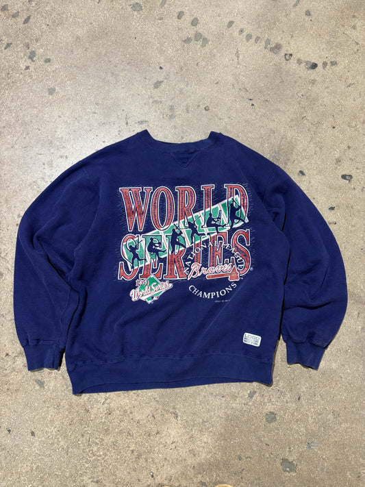 1991 Logo 7 Atlanta Braves World Series Crewneck - Navy Size Large