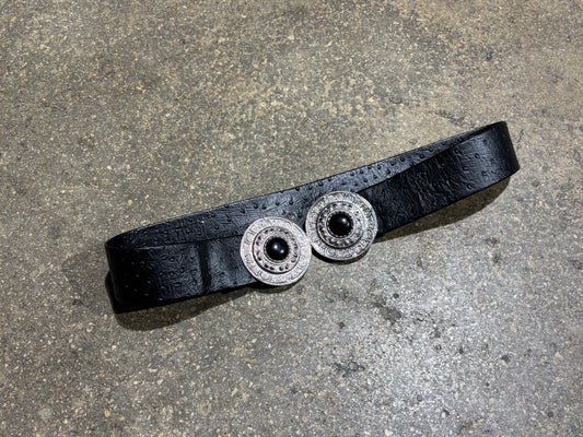Womens Western Double Big Buckle Leather Belt - Black