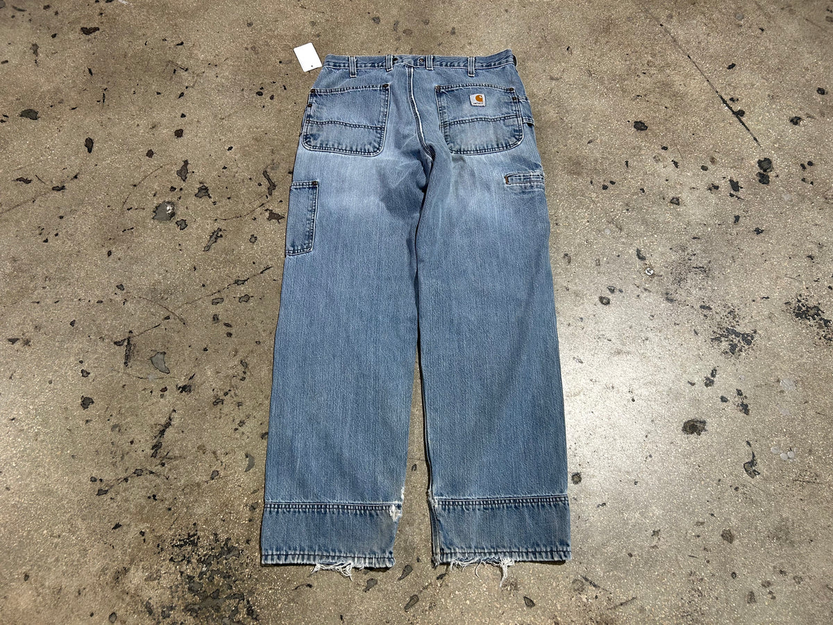 Carhartt Double Knee Carpenter Denim Pants - Blue Size 34x32