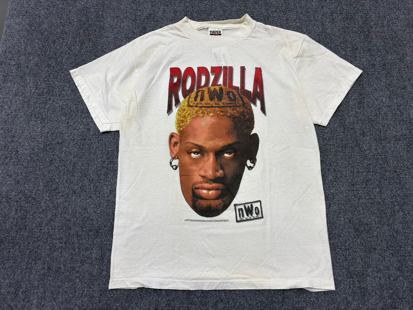 1996 Dennis Rodman NWO Godzilla Tee - White Size Large