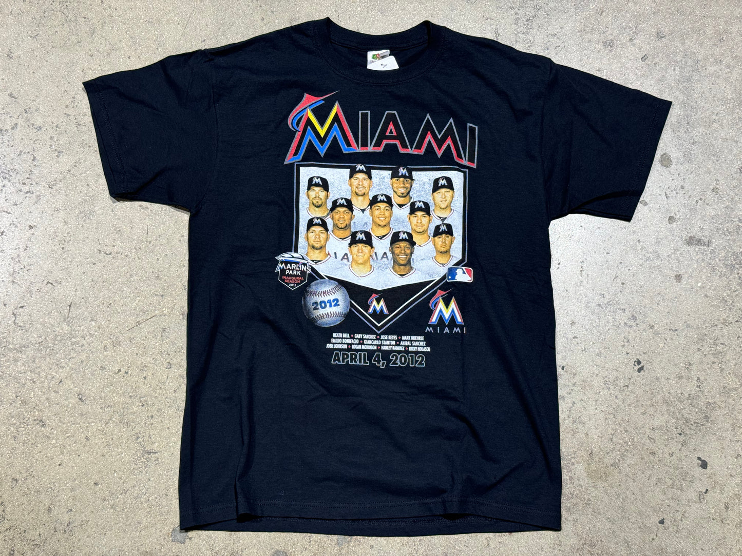 2012 Miami Marlins Inaugural Ballpark Roster Tee - Black Size Large