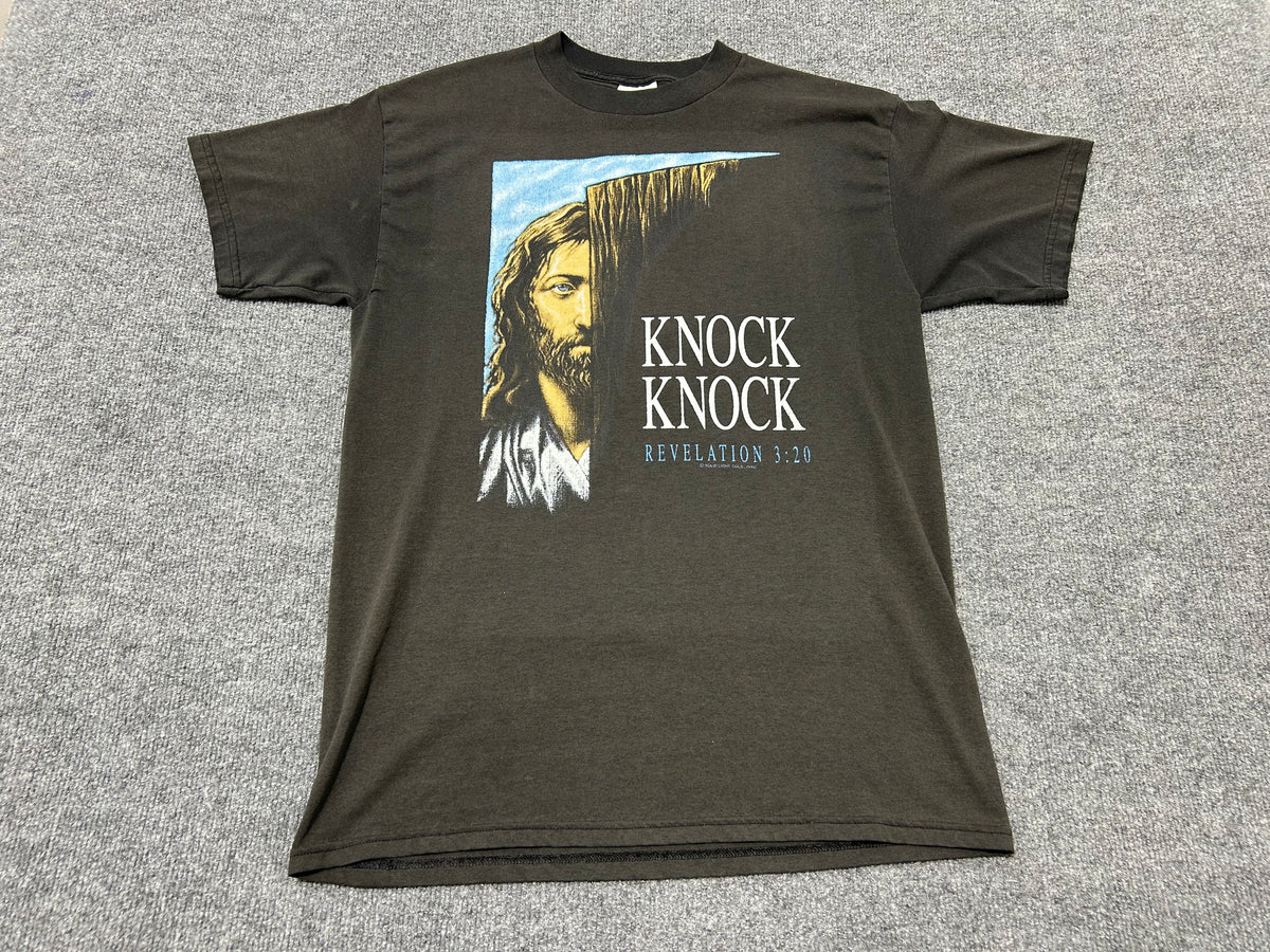 Jesus Knock Knock Revelation 3:20 Tee - Black size Large