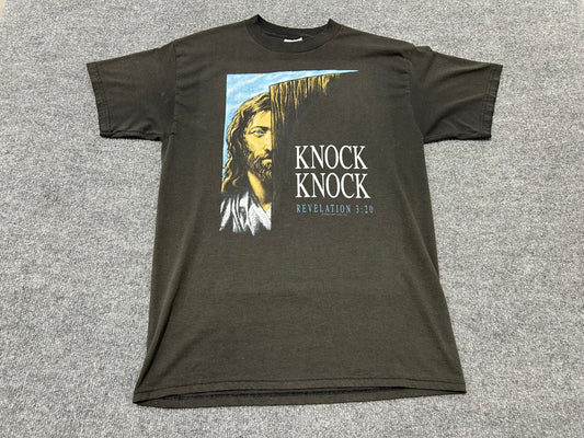 Jesus Knock Knock Revelation 3:20 Tee - Black size Large