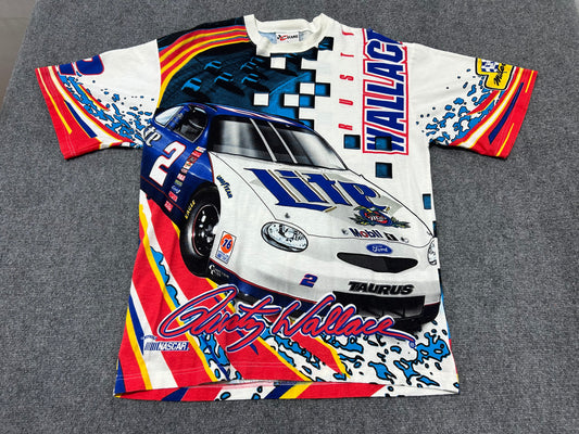 2000s Rusty Wallace Miller Lite Nascar Tee - Multi/White Size Large