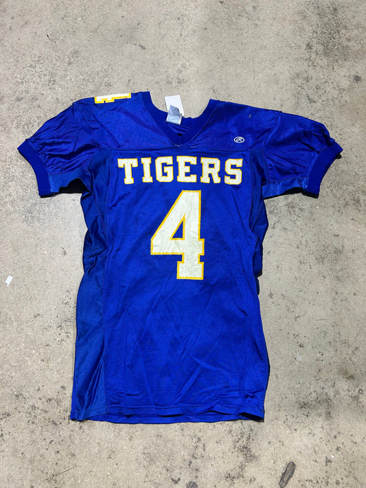Tigers #4 Football Jersey - Blue Size Large