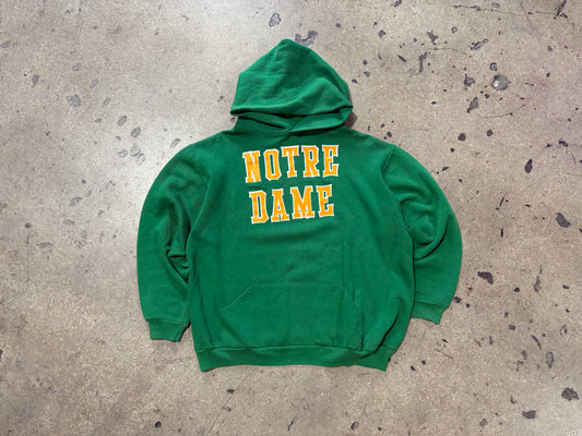 80s Russell Notre Dame Pull Over Hoodie - Green Size Large