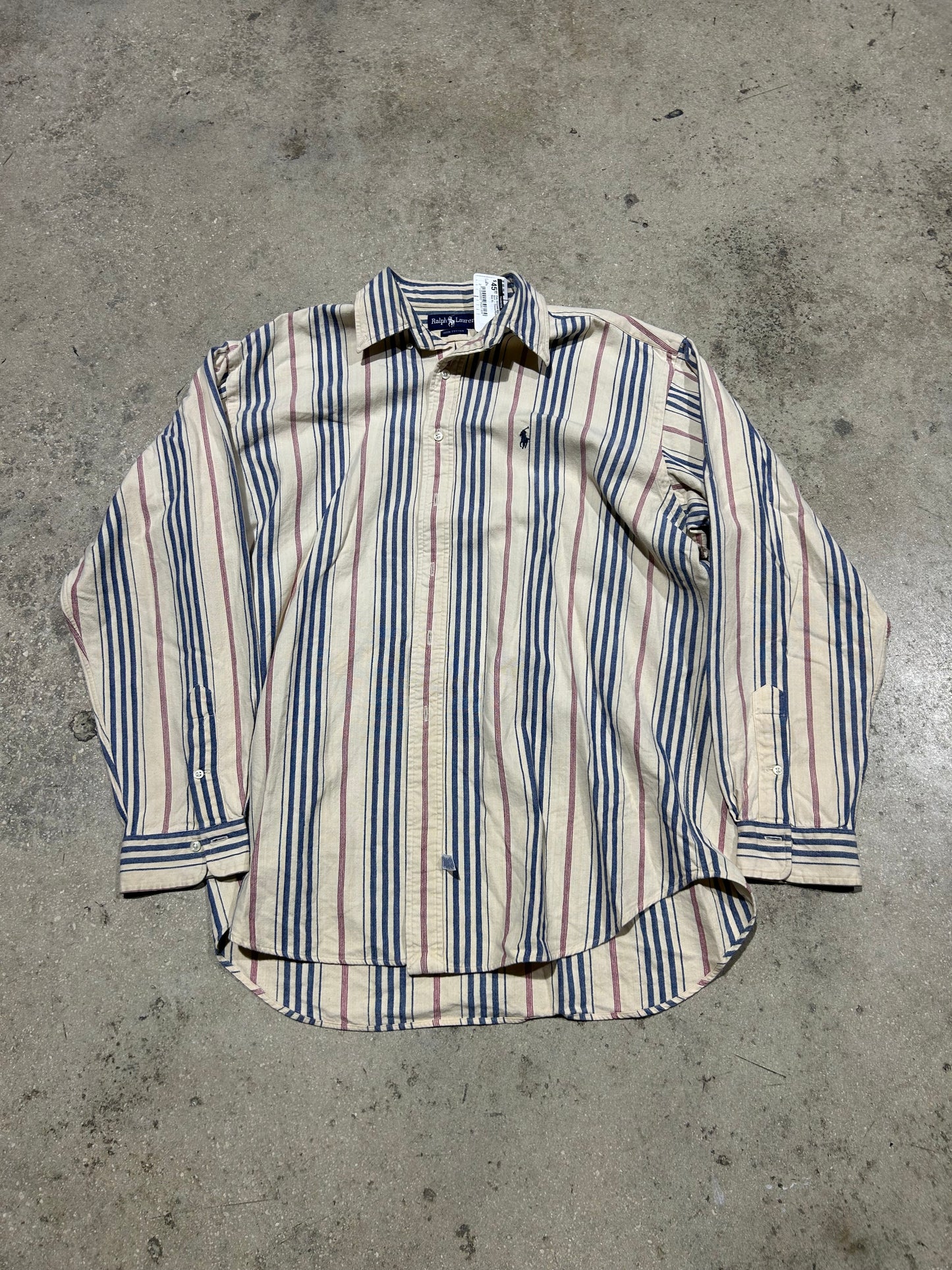 Polo Stripped Button Down Shirt - Cream/Red/Blue Size XL