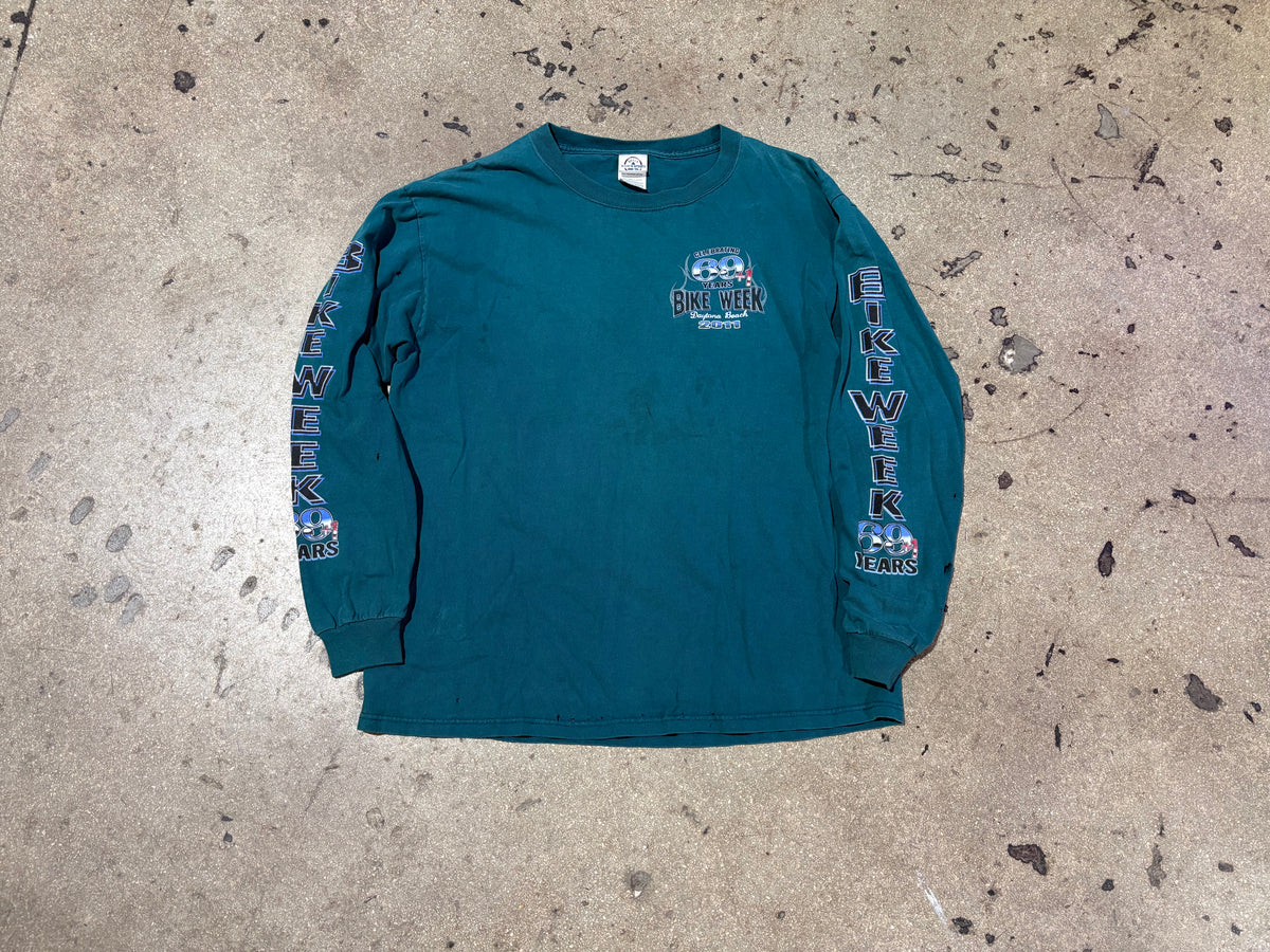 2011 Daytona Bike Week 69 Longe Sleeve Tee - Teal Size Large