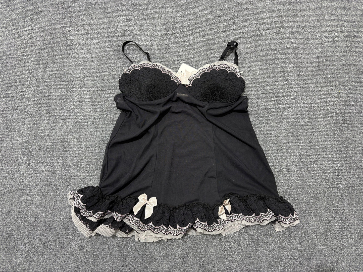 Womens Lingerie Lace Bow Tie Top - Black Size Small