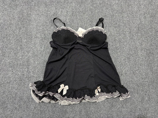 Womens Lingerie Lace Bow Tie Top - Black Size Small
