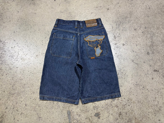 Womens Fubu Fat Albert Embroidered Denim Jhorts - Blue Size 26