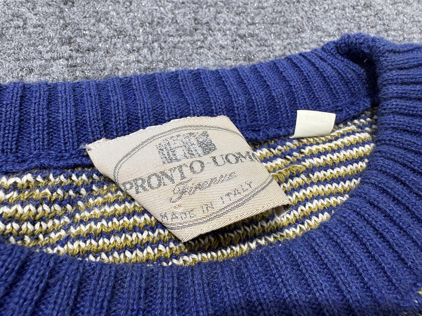 Pronto Uomo Patterned Knit Sweater - Blue / Purple /Teal Size Large