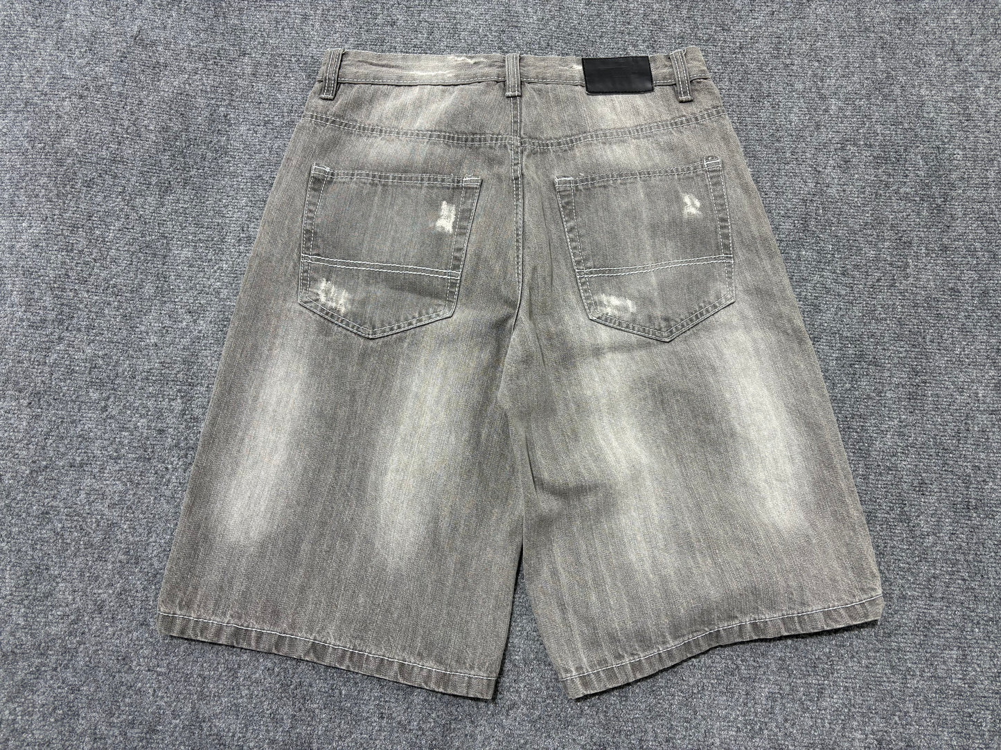 Koman Distressed Baggy Jean Shorts - Grey Size 34