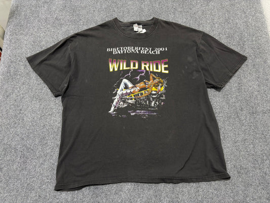 2001 Biketoberfest Wild Ride Tee - Faded Black Size XXL