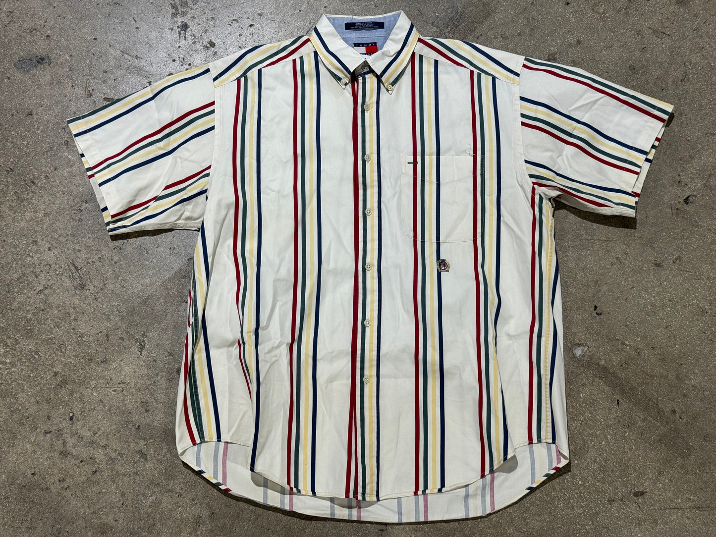 90s Tommy Hilfiger Striped Shirtsleeve Button Up Size Medium