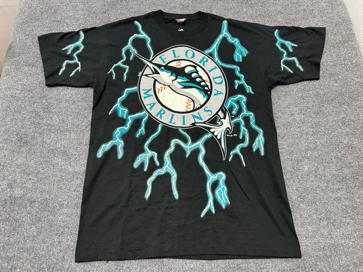 1994 Florida Marlins AOP Lighting Tee - Black Size XL