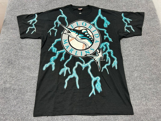 1994 Florida Marlins AOP Lighting Tee - Black Size XL