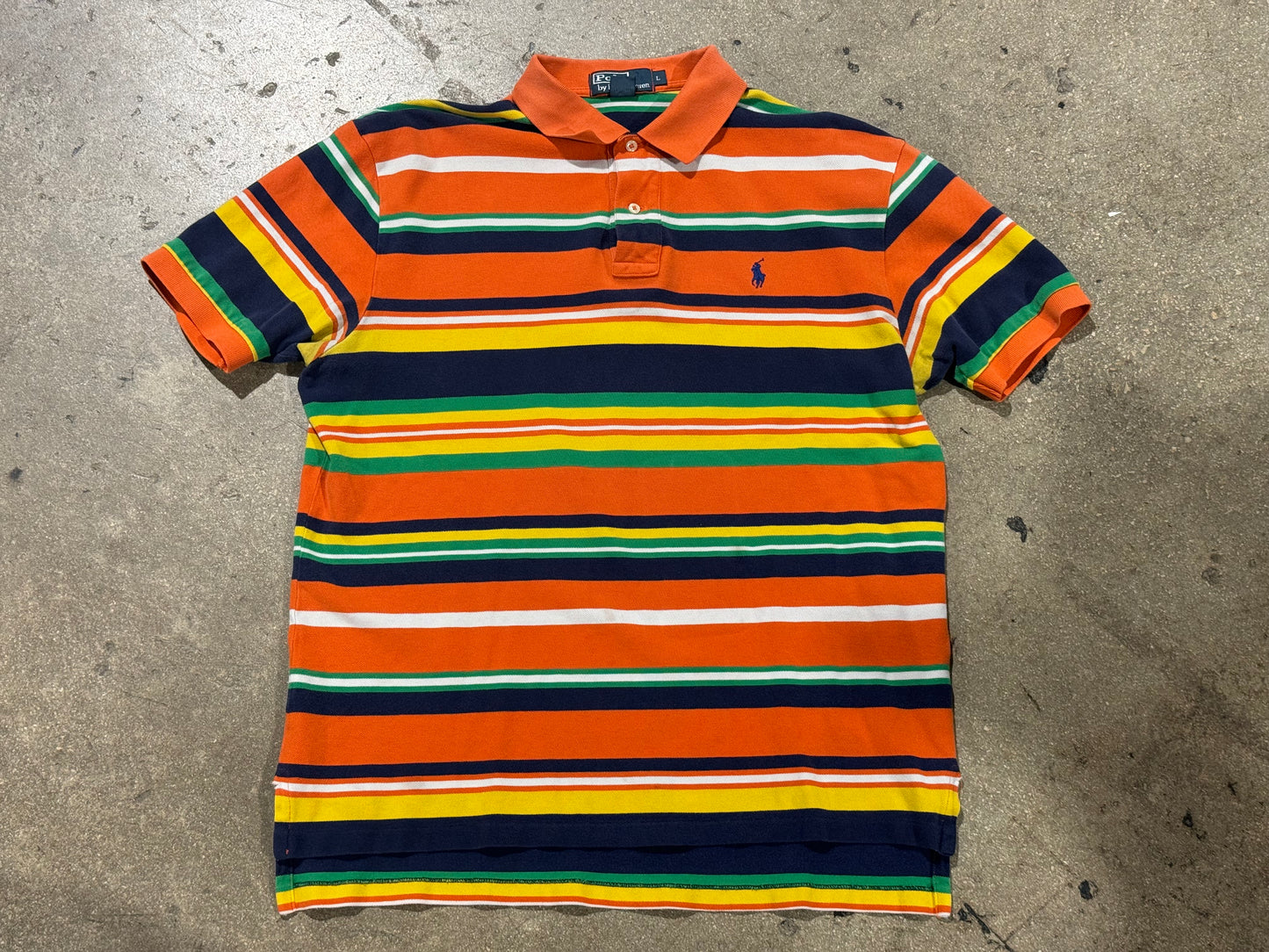 Polo Ralph Lauren Striped Polo Shirt - Orange/Blue/Green Size Large