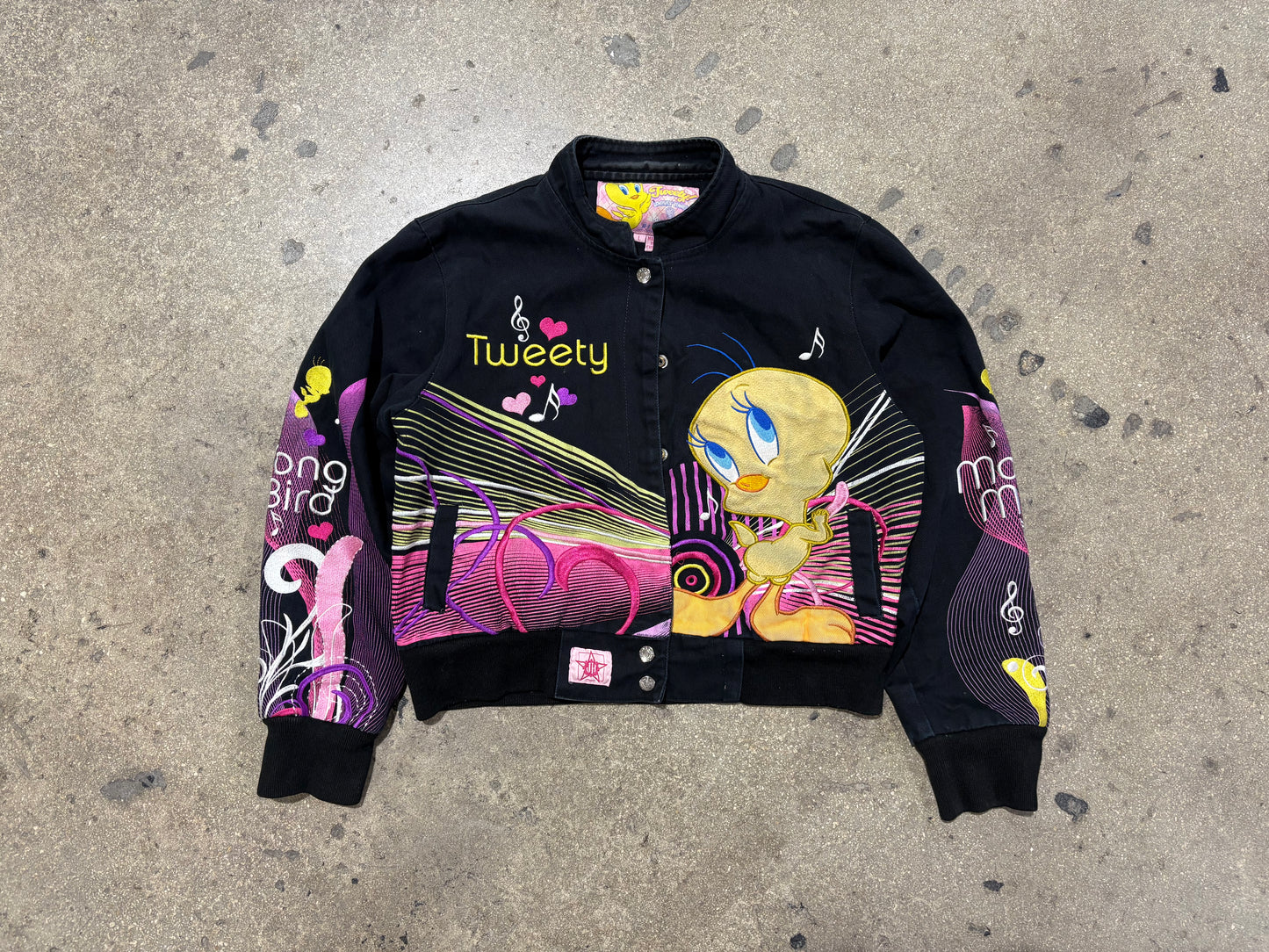 JH Design Tweety Racing Jacket - Black/ Pink Size Youth Large