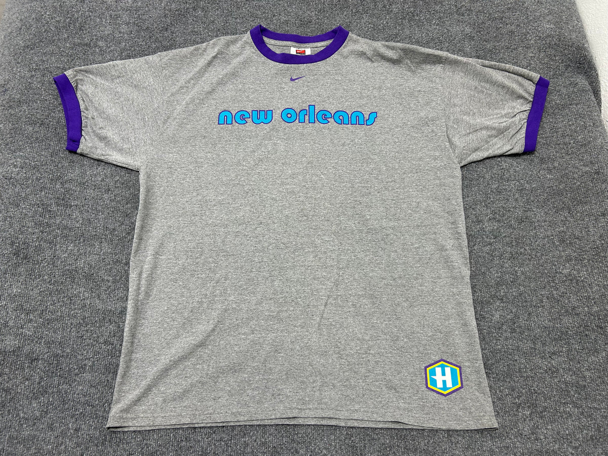 New Orleans Hornets Ringer Tee - Gray/Purple Size XL