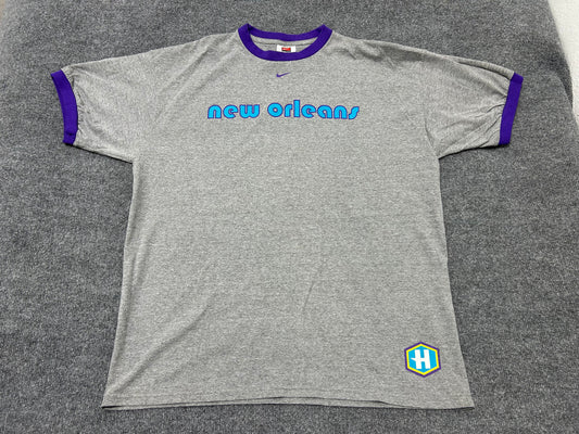 New Orleans Hornets Ringer Tee - Gray/Purple Size XL
