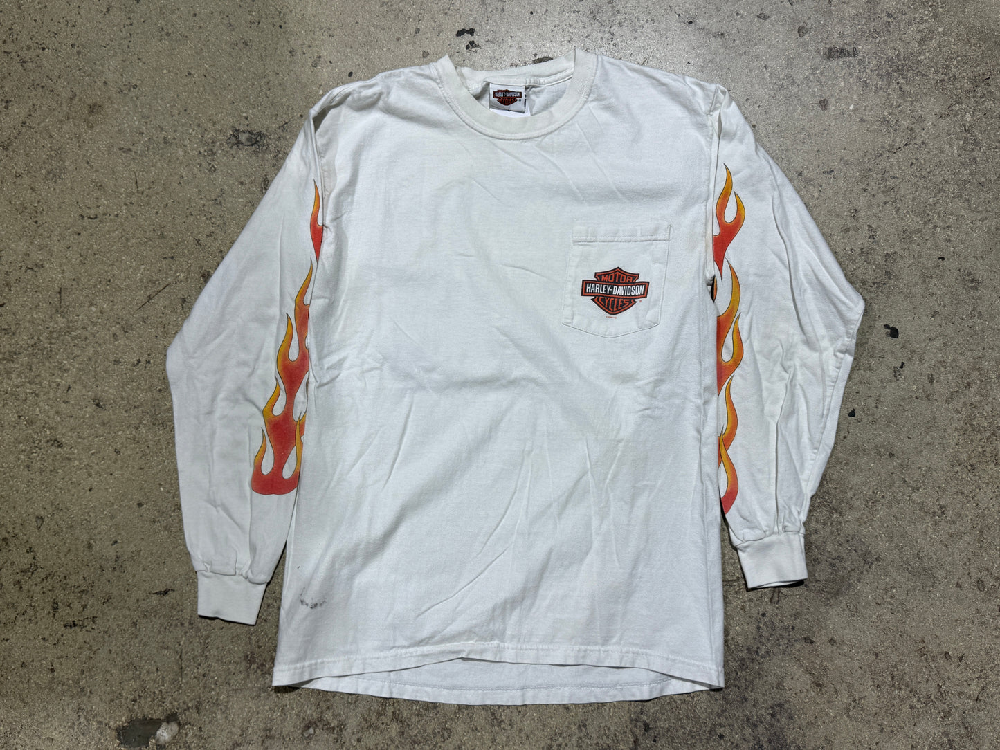 2004 Harley Davidson Low Country Flame Longsleeve Tee - White Size Medium