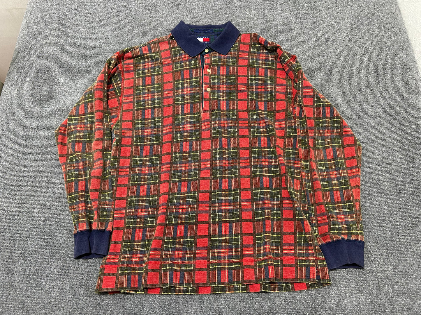 Tommy Hilfiger Plaid Long Sleeve Polo Shirt - Red Size XL