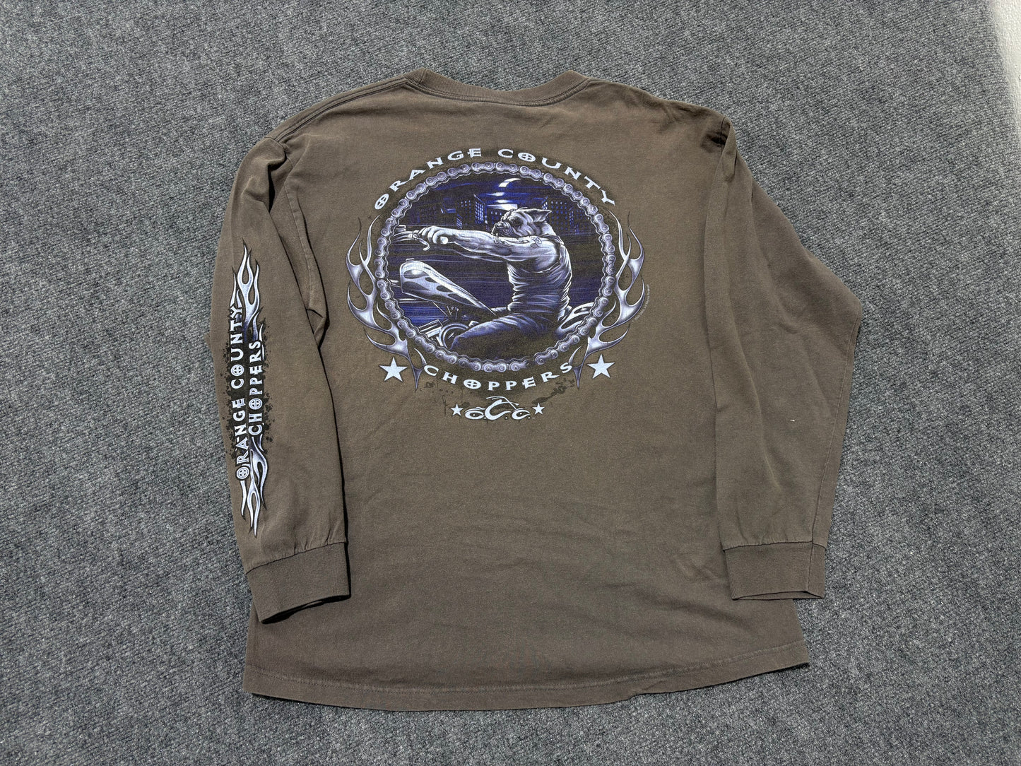 Orange County Choppers Bulldog Longsleeve Tee - Gray Size Large