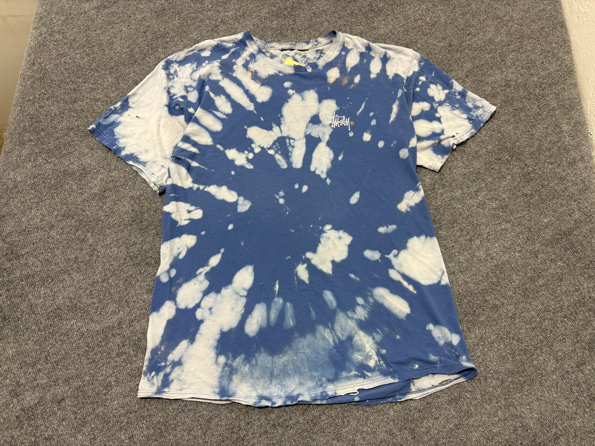 Distressed Stussy Tie Dye Tee - Blue Size XL
