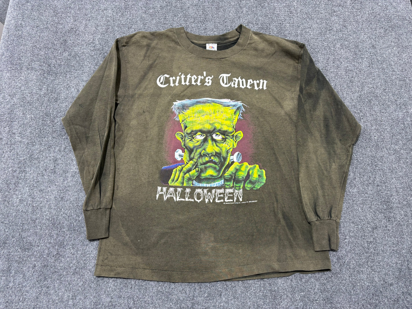 Faded Halloween Critter's Tavern L/S Tee - Black Size Large (21 x 27.5)